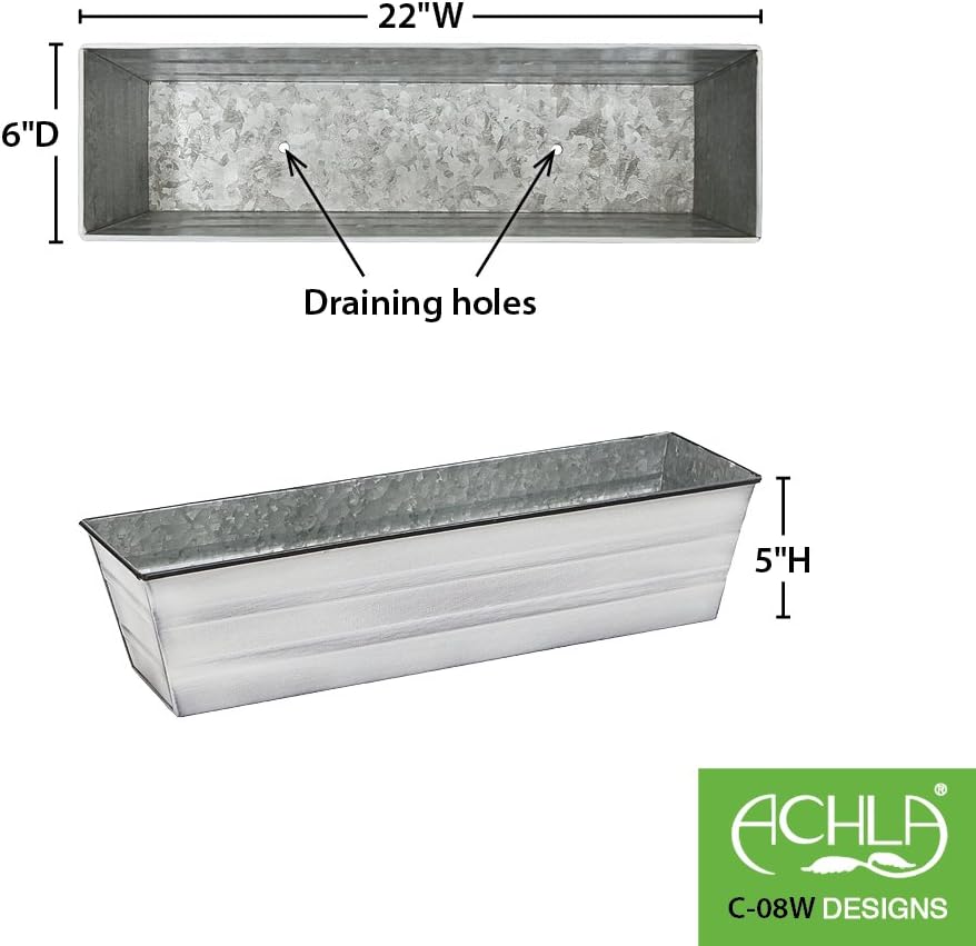 Achla Designs Galvanized Window Flower Box Planter-Green-Medium (24" L x 9.5" W x 7.5" H)