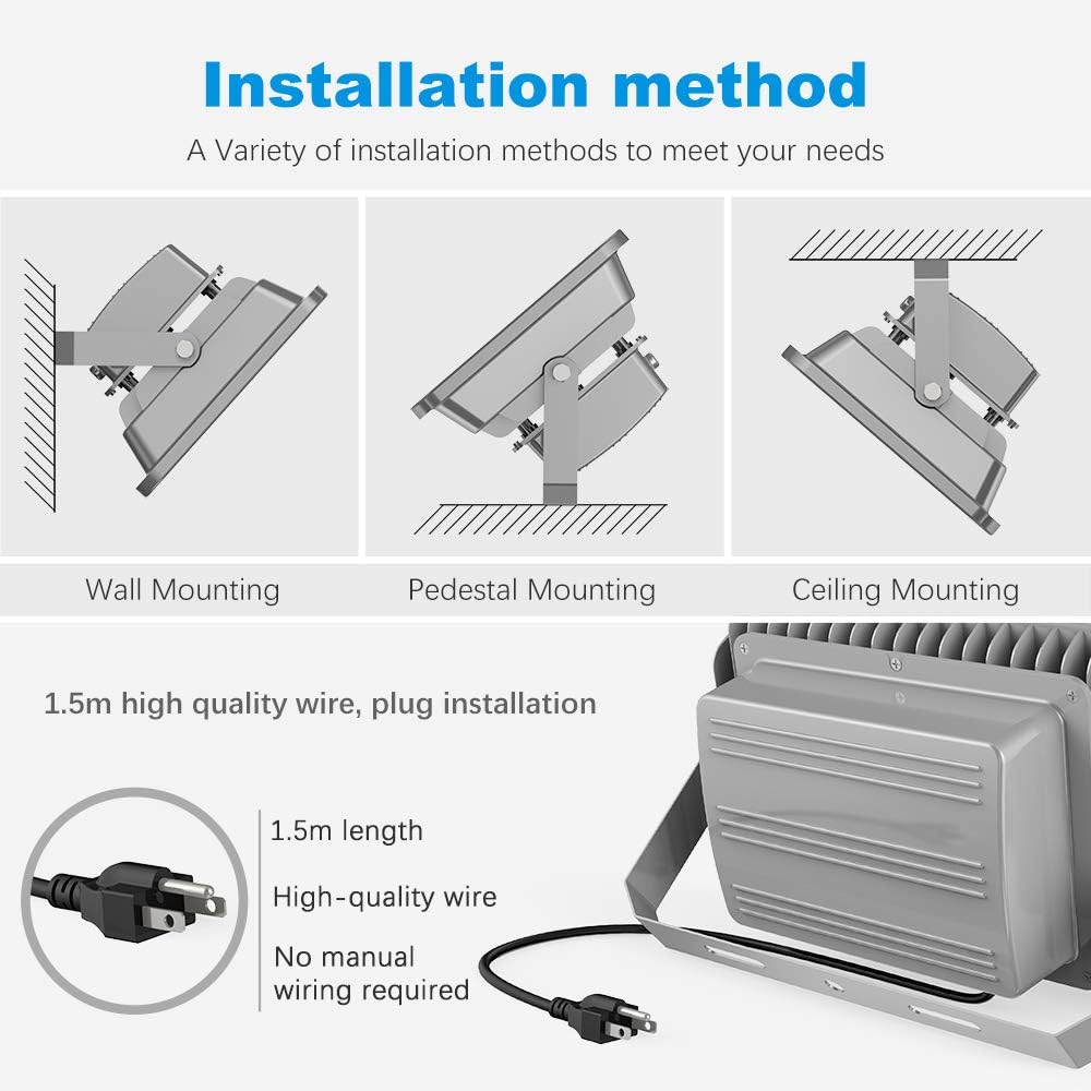 200W LED Flood Lights Outdoor, 110-285V, 20000LM Super Bright Security Light Fixture, IP66 Waterproof 6000K Daylight White，Landscape Commercial Industrial Lighting Fixtures