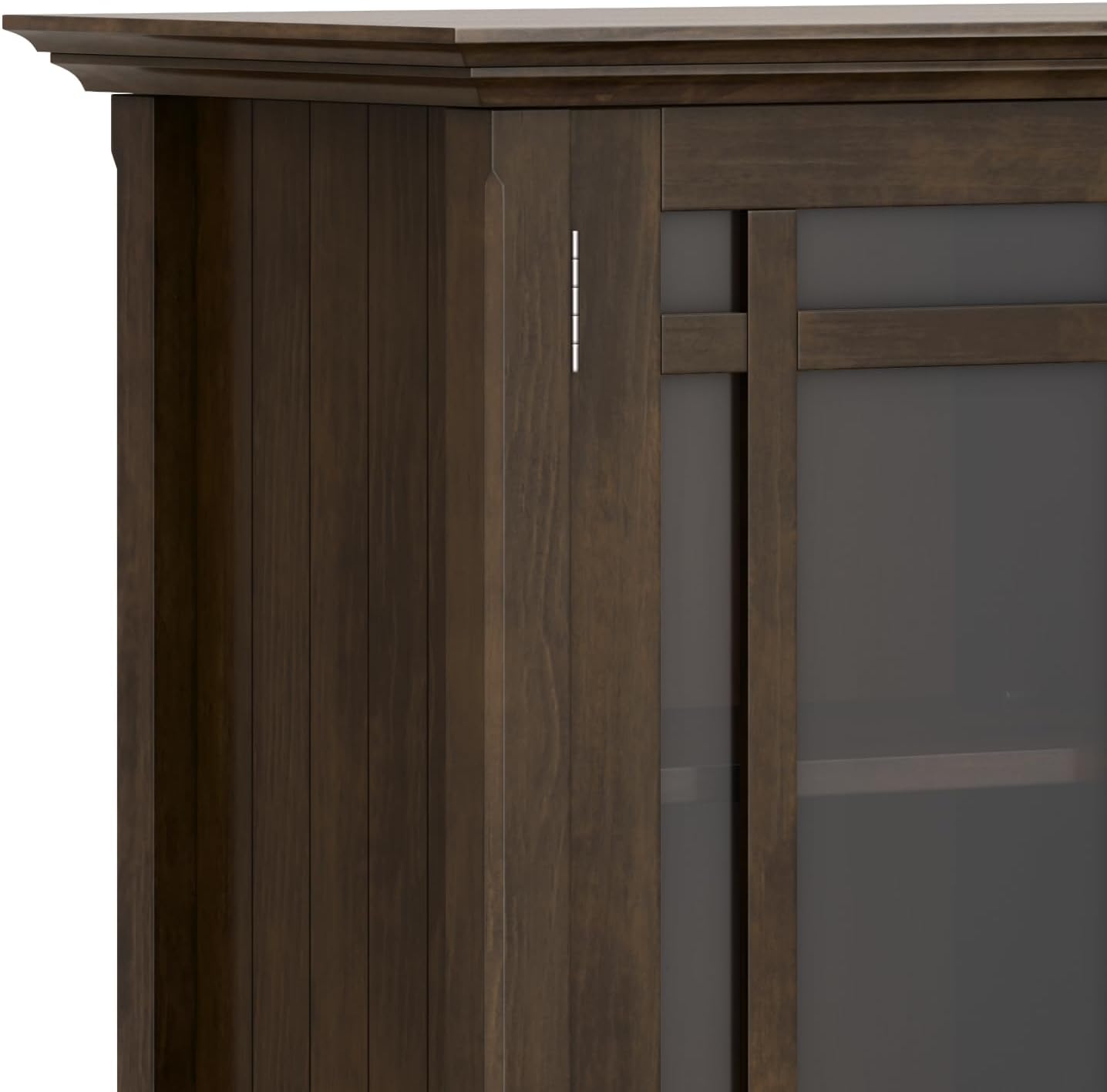 SIMPLIHOME Bedford 62" Wide Solid Wood Sideboard in Brunette Brown | Transitional low media console with glass doors and storage shelves for the living room, entryway or dining room.