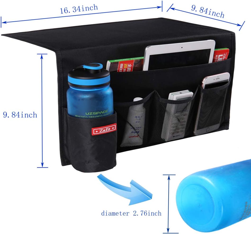 Zafit Bedside Storage Organizer, Table Cabinet Bedside Organizer Caddy for Remotes Phone Glasses (Classic 4 Pockets-Grey)