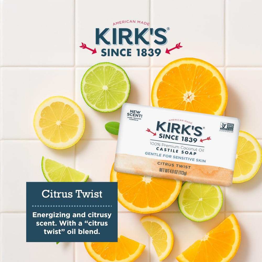 Kirk's Castile Bar Soap, Aloe Vera - Clinically Tested, Safe for Sensitive Skin with Coconut Oil, Vegan and Non-GMO - 4 oz Bars, 6 Pack