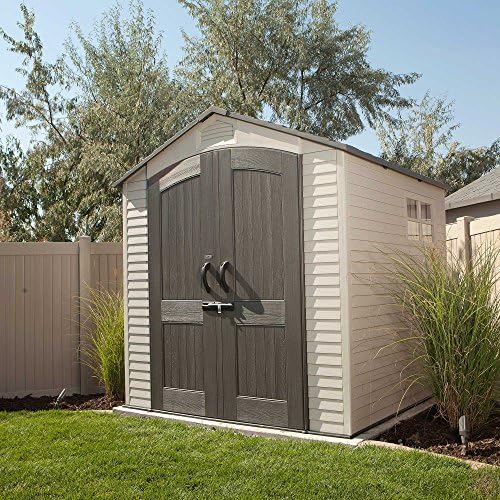 Lifetime 7' x 7' Outdoor Storage Shed with High-Density Polyethylene, Steel-Reinforced, Desert Sand