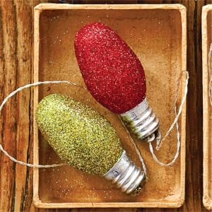 Two glitter ornaments in box