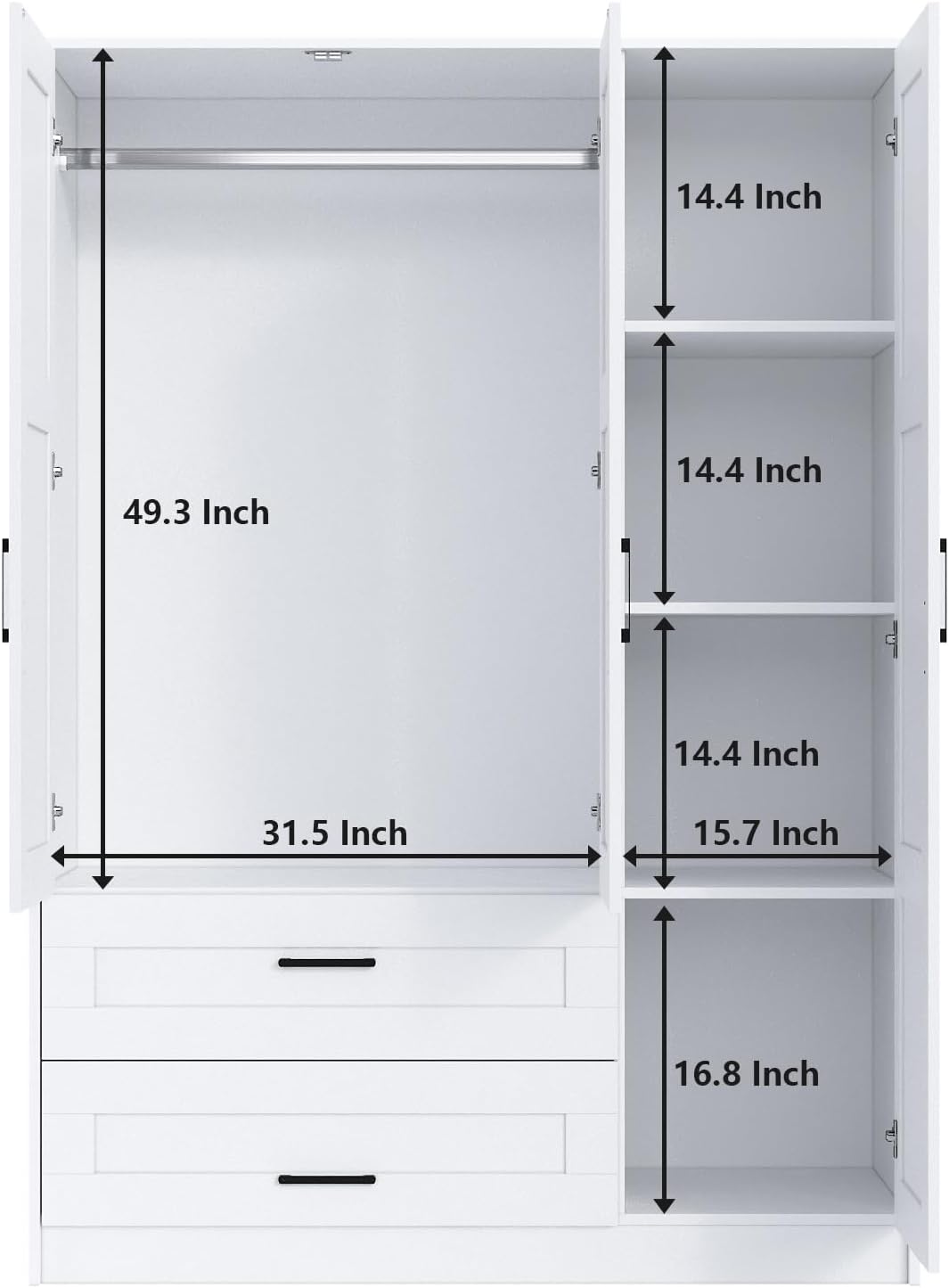 Fenghua Lizhi 3 Doors Wooden Wardrobe Closet Armoire, White Storage Cabinet for Hanging Clothes, Bedroom Large Capacity Freestanding Armoire,Wood Wardrobe Combination with Shelves