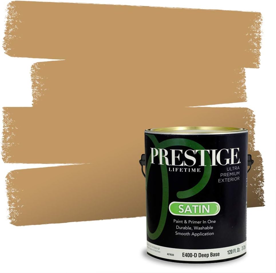PRESTIGE Paints Exterior Paint and Primer In One, 1-Gallon, Satin, Comparable Match of Sherwin Williams* Relaxed Khaki*