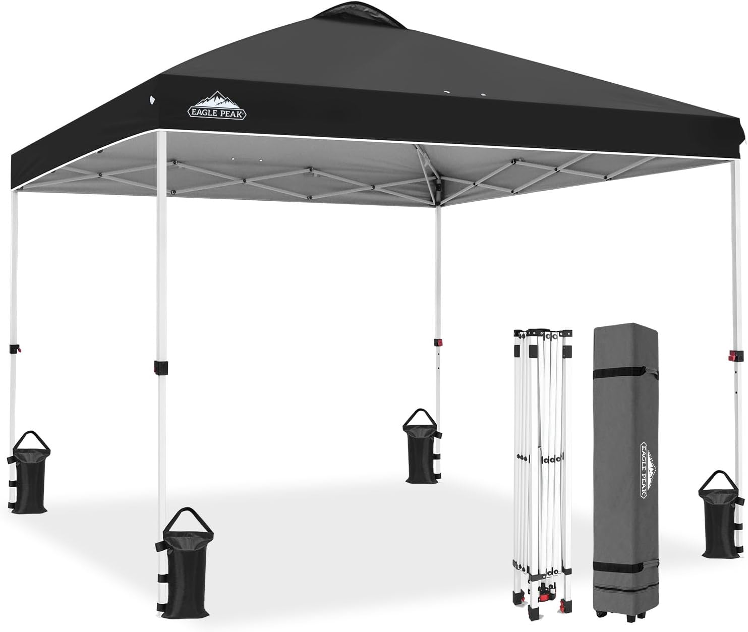 EAGLE PEAK 10x10 Pop Up Canopy Tent Easy Up Canopy Outdoor, White | Patented PeakPush™ Center Lock, 1 Person Setup Portable Pop Up Tent, Beach, Markets, Camping Sport Events, Wheeled Carry Bag