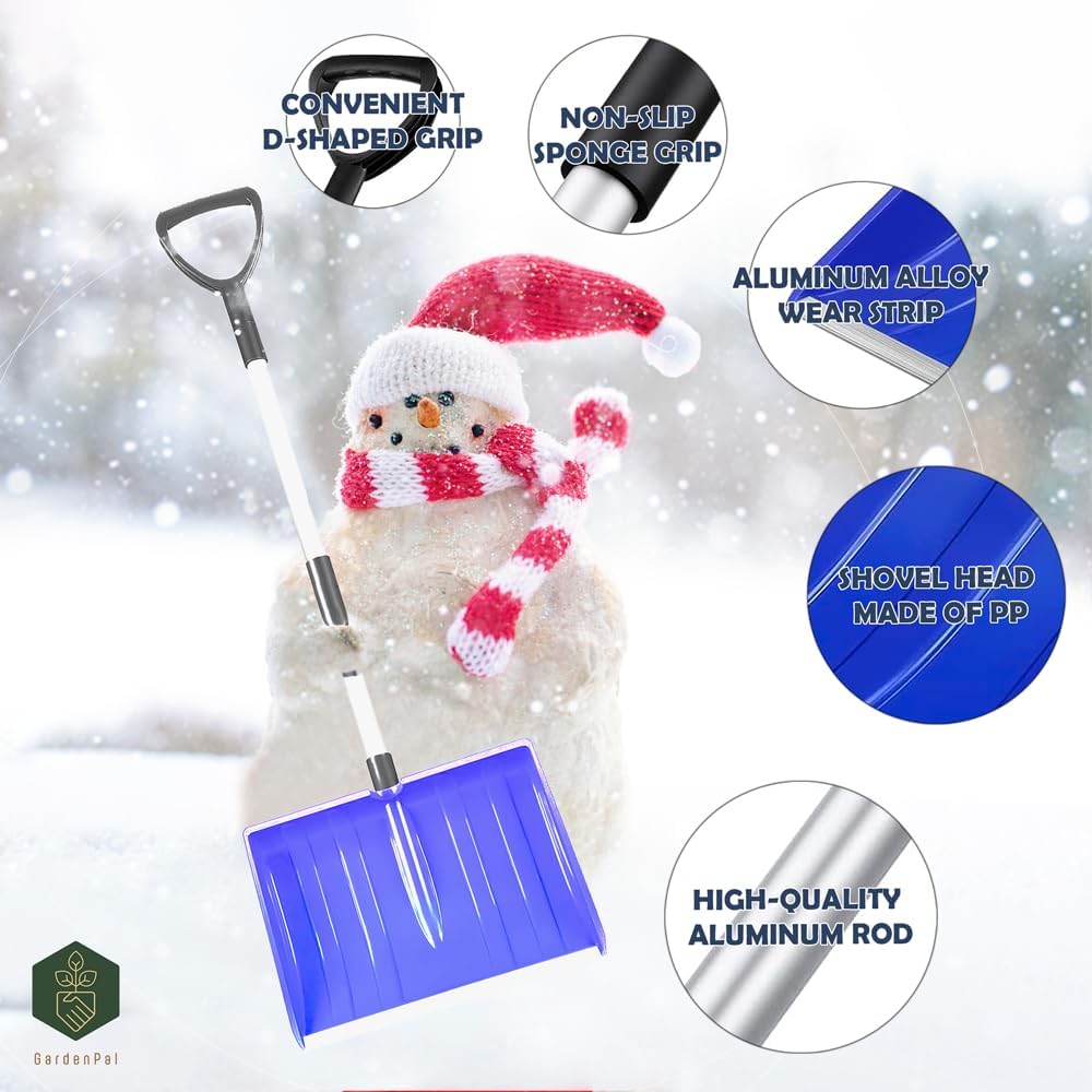 GardenPal Snow Shovel for Driveway Car Home Garage, PortableSnow Shovel with D-Grip Handle, Collapsible Snow Sand Mud Removal Tool, Large Capacity