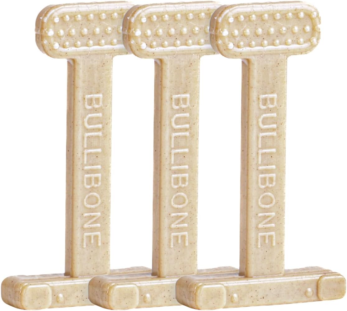 Bullibone Nylon Dog Chew Toy for Aggressive Chewers - Dental Hygiene Bone with Beef Flavor, Durable Tough Chew Toys for Small Dogs, Indestructible Dog Bone - 3 Pack