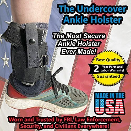 Undercover Ankle Holster with D-Ring| Most Secure Ankle Holster in the Market| Fits Snub nose Revolvers, Glock 26, Glock 27, Glock 30, S&W Shield