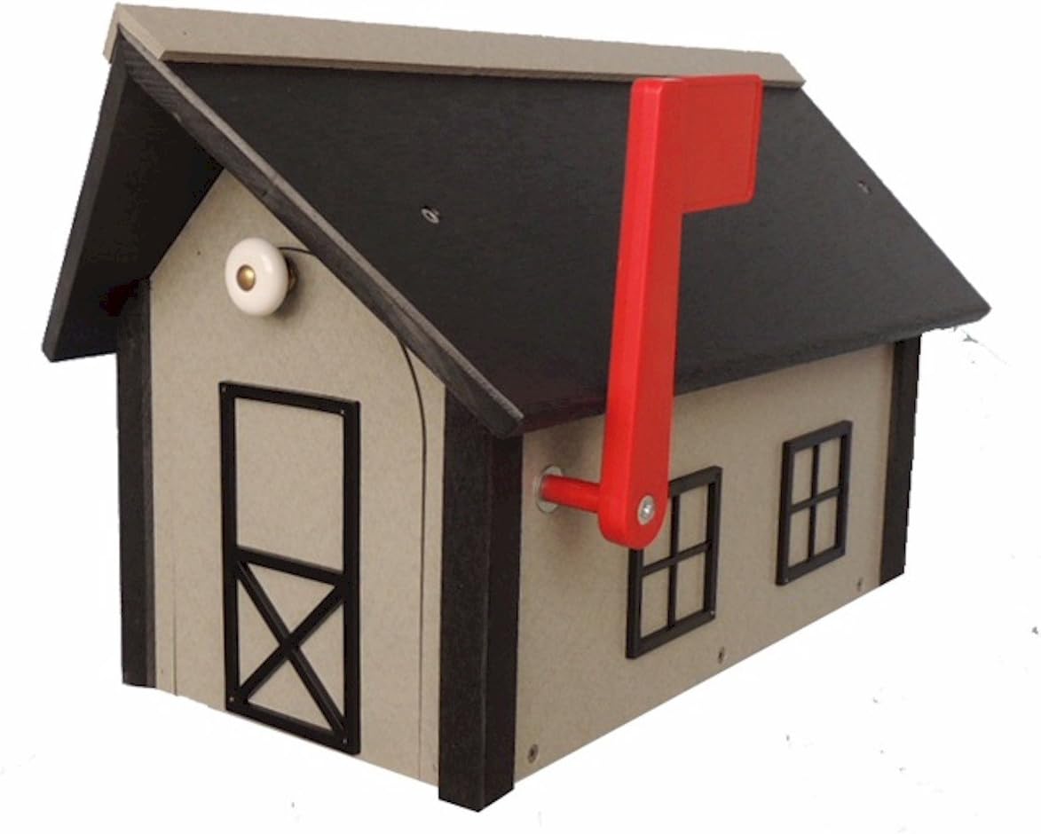 All-Poly Mailbox Light Gray w/Black Trim and Black Roof Amish Made in USA