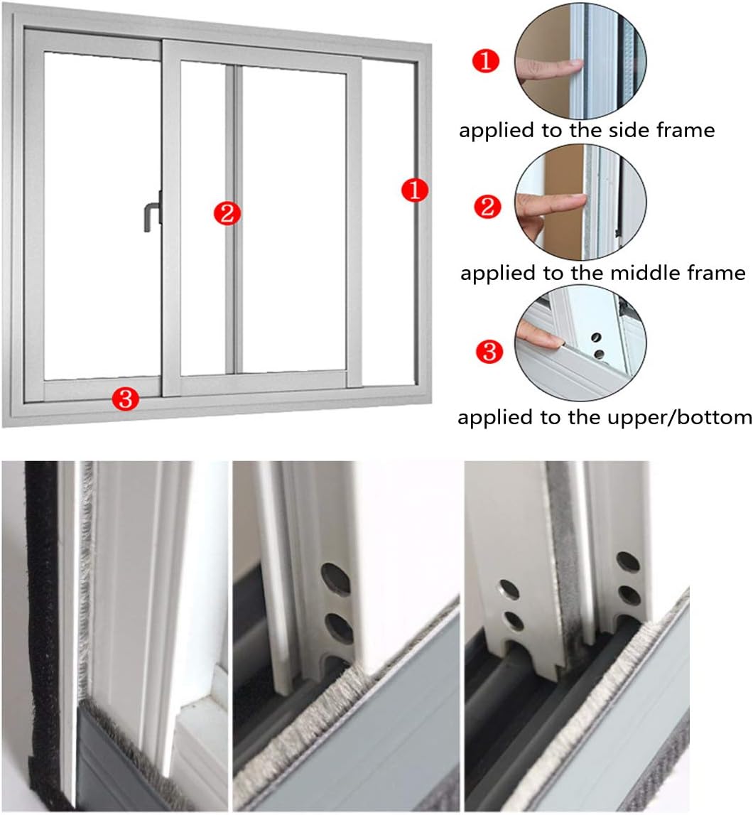 Self-Adhesive Pile Weather Stripping Seal for Sliding Windows and Door Frames, 16.5ft x 11/32 inch, Grey