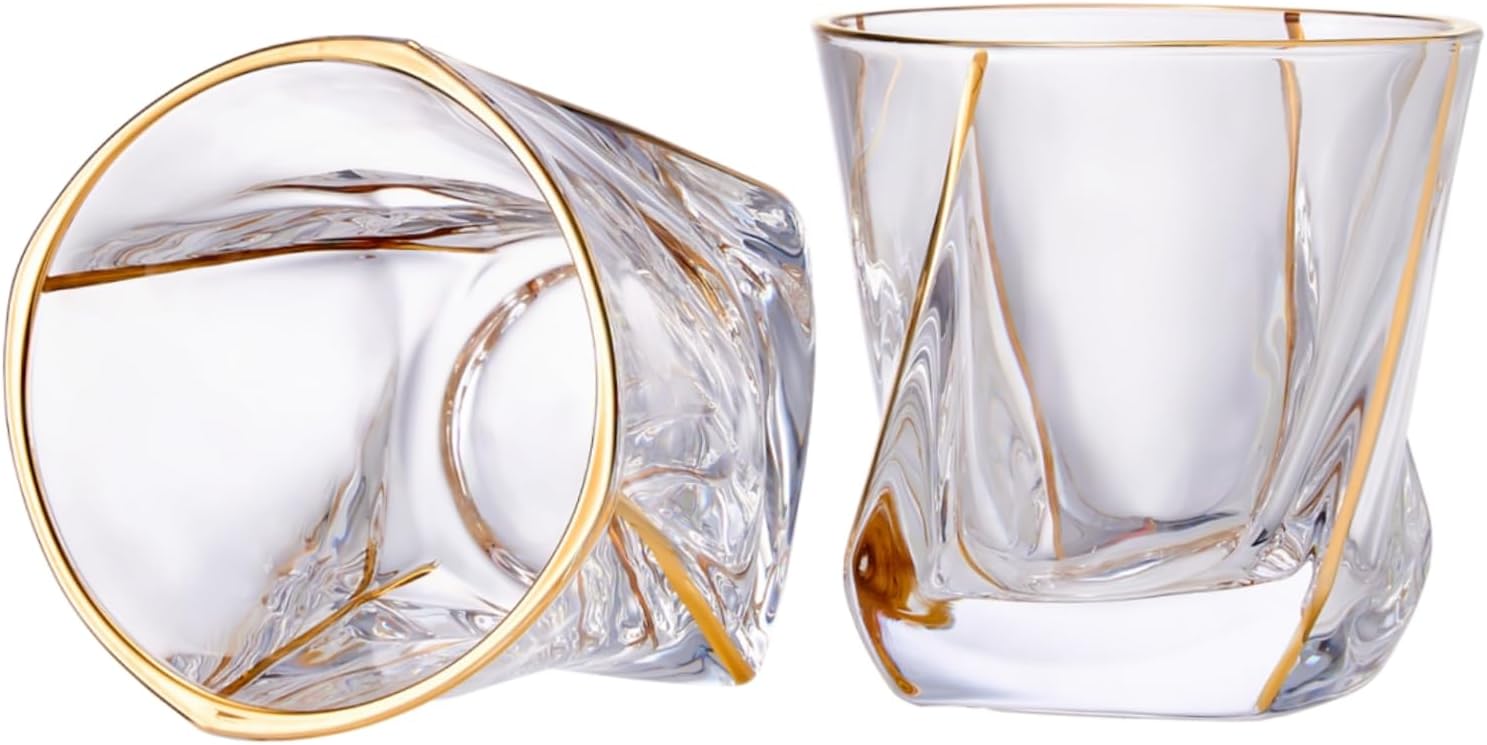 GLASKEY 12 oz Storm Japanese Whiskey Glasses Set of 4, Unique Cognac Glasses, Heavy Thick Bottom Bar Glass for Scotch Bourbon Rum Gin Water Cocktail,Gifts Men Gifts Ideas
