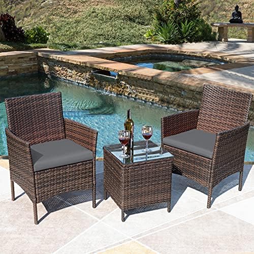 Greesum 3 Pieces Patio Furniture Sets Outdoor PE Wicker Chairs,Beige