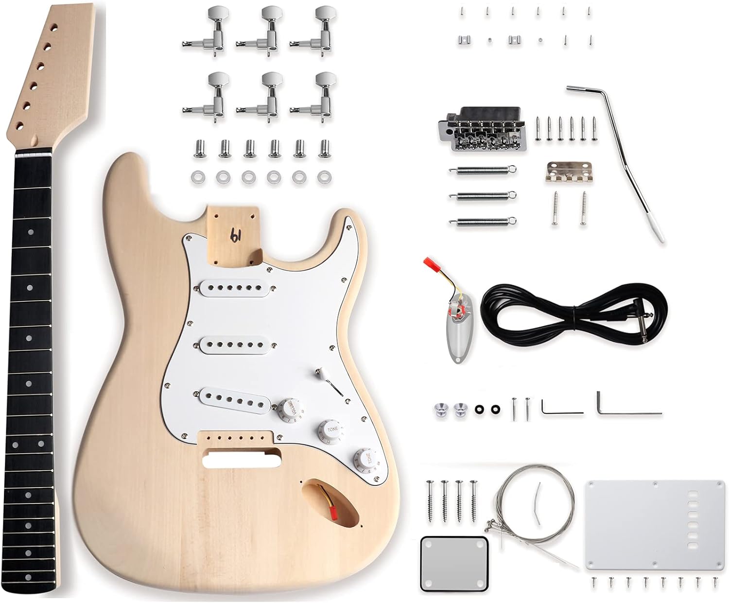 DIY Electric Guitar Kit Beginner Kit Right Handed Basswood Body | Hard Maple Neck, Engineered Wood Fretboard, 6 String, Build Your Own Guitar