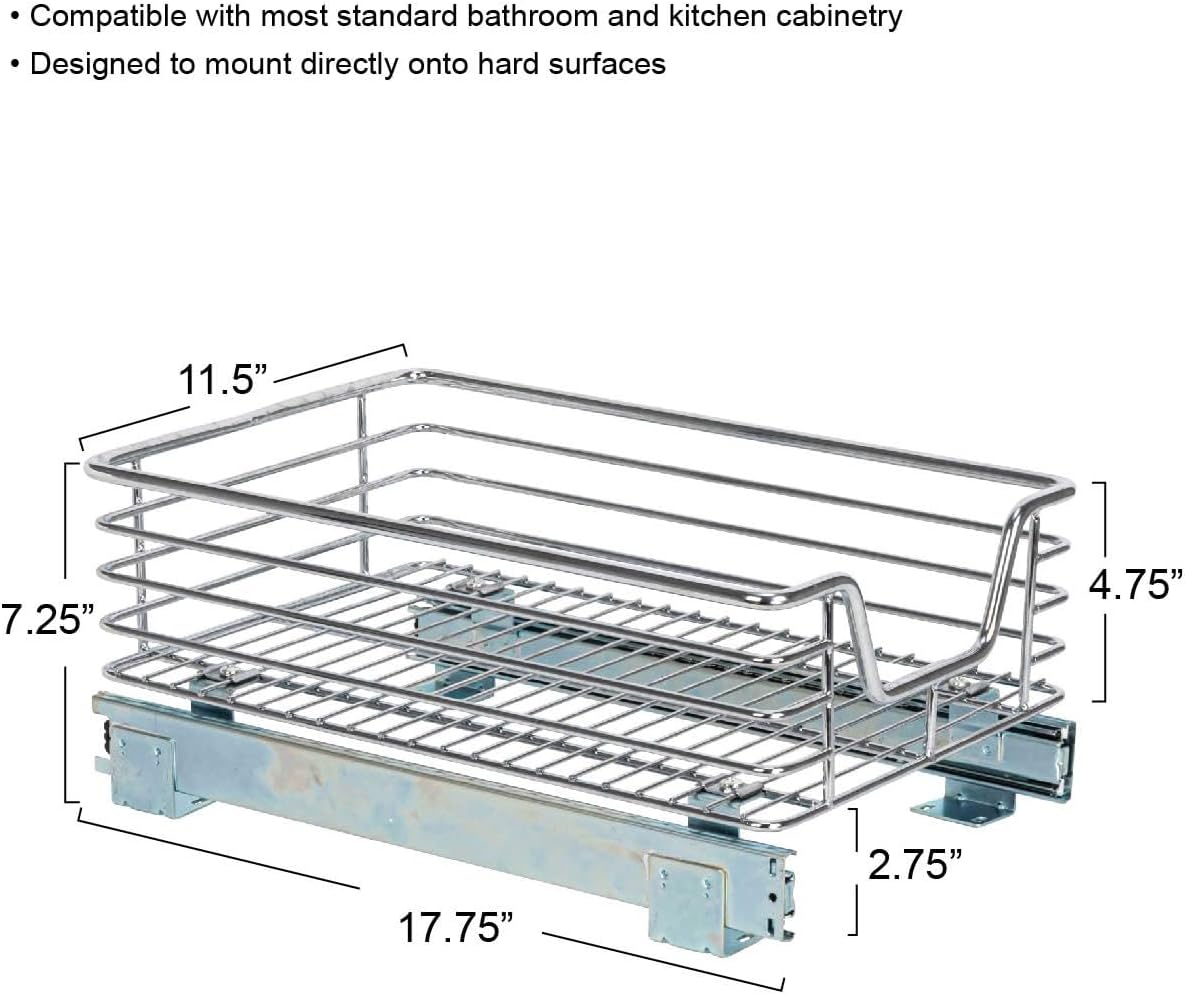 Household Essentials Glidez 2‑Tier Multipurpose Chrome‑Plated Steel Pull‑Out/Slide‑Out Under Cabinet Organizer, Chrome Finish