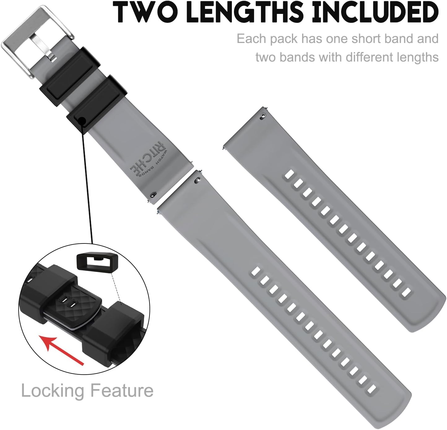 Ritche Christmas Gift Silicone Watch Bands 18mm 20mm 22mm 24mm Quick Release Rubber Watch Bands for Men, White Elephant Gifts