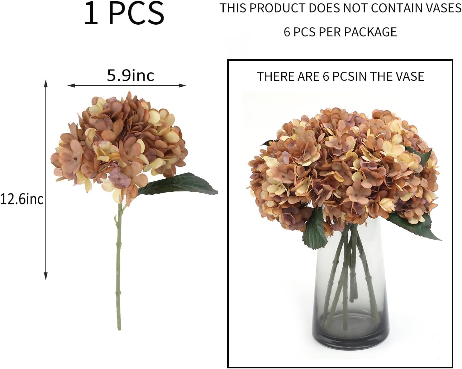 Kimura's Cabin 6pcs Silk Hydrangeas Artificial Flowers,Deep Lake Blue