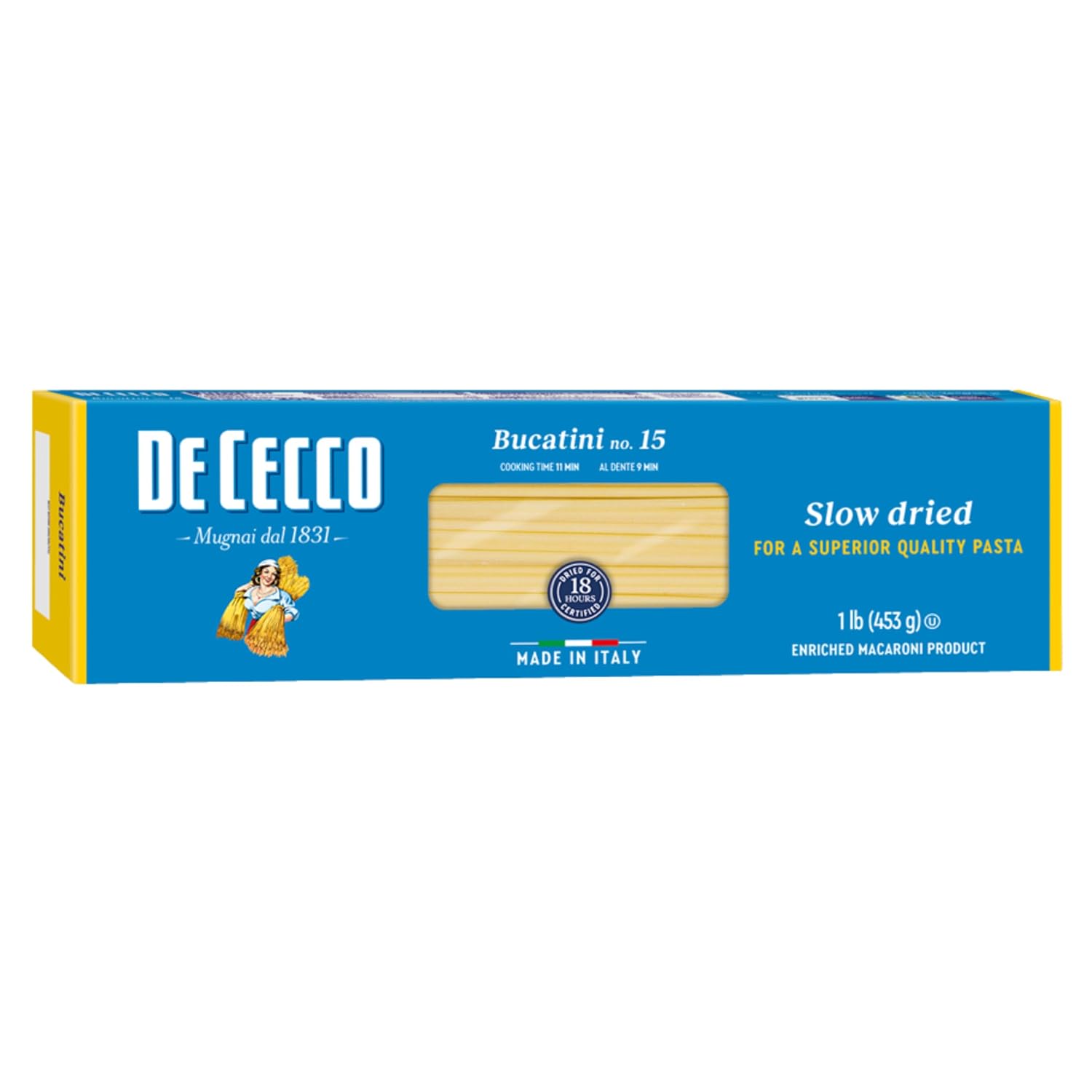 De Cecco Bucatini No. 15 Pasta, 16 Oz | Authentic, Slow Dried, Made with Semolina and Durum Wheat, Versatile Pasta for Sauces & Recipes, Made in Italy