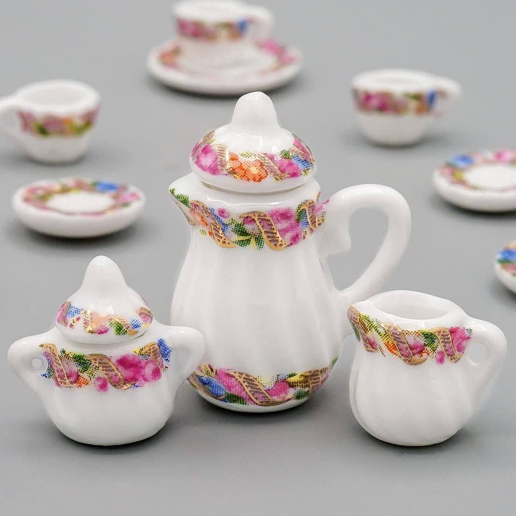 Odoria 1/12 Miniature Porcelain Tea Set 15Pcs Dollhouse Decoration Accessories, Grapes