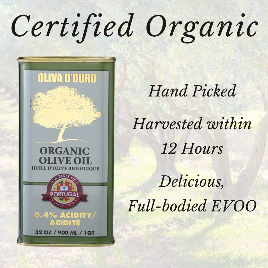 A Taste of Portugal Organic Olive Oil | Extra Virgin Olive Oil | Light and Fruity Portuguese Olive Oil | 32 OZ Tin