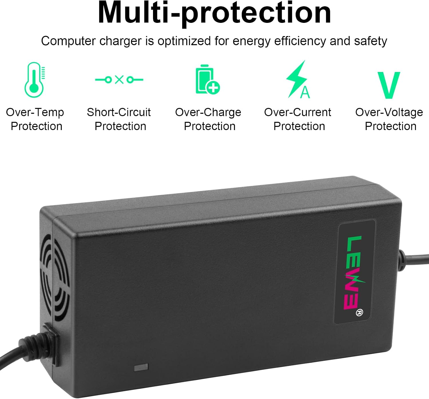 36V 1.8A Female 3-Pin XLR Lead Acid Battery Charger with 3-Prong Inline Power Supply Cord for 36V Boreem Jia, Minimoto, Rad2Go, Electric Scooter, ATV