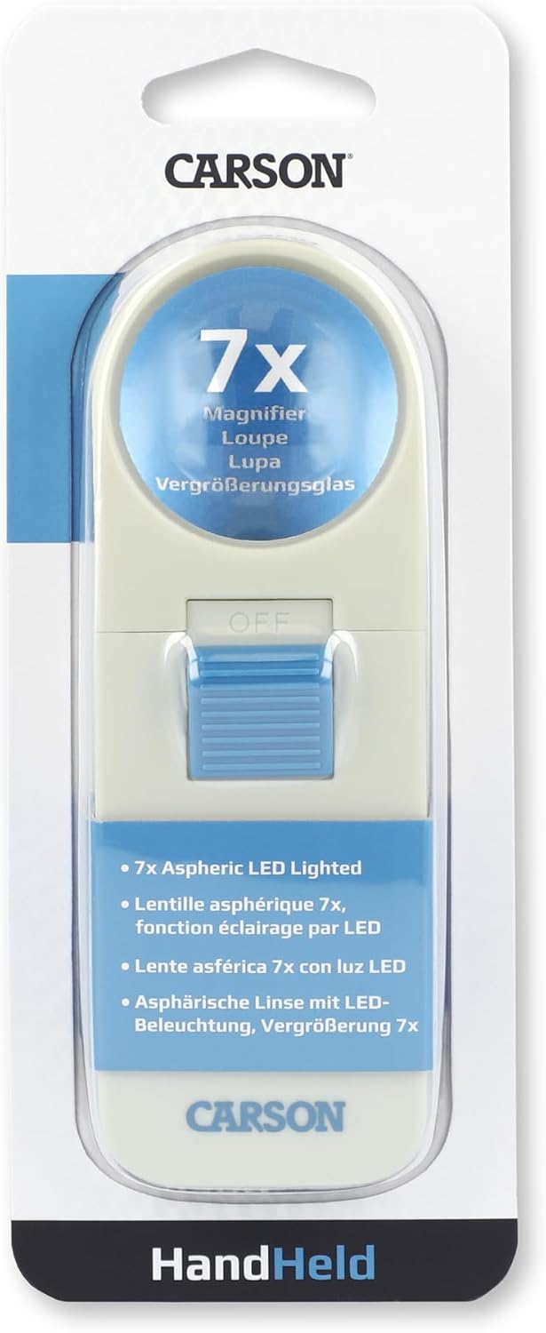 Carson Illuminated Hand Held 7x LED Lighted Aspheric Magnifier with 1.5'' Lens Diameter (SV-70),White (Pack of 1)