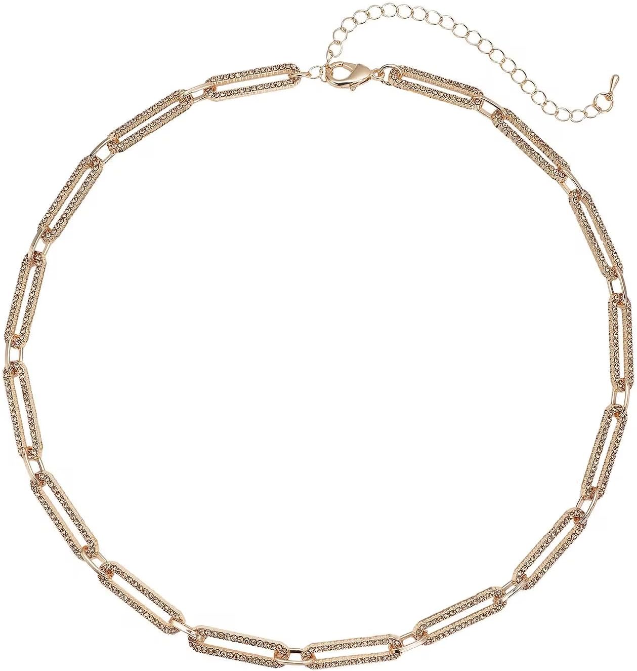 Shop LC Champagne Crystal Paperclip Necklace 18-22 Inches in Goldtone