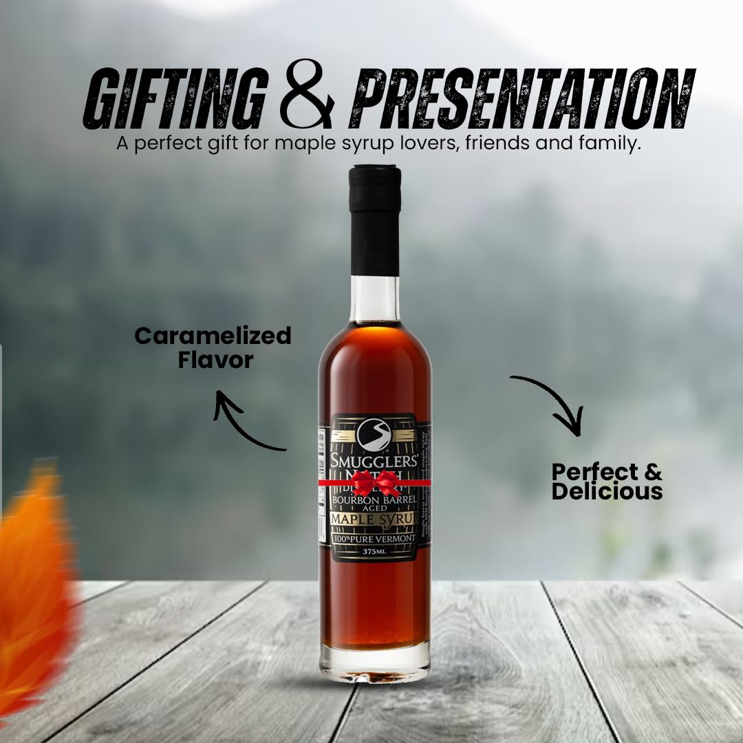 Smugglers’ Notch Maple Works – Bourbon Barrel Aged – 100% Pure Vermont Maple Syrup – Natural Sweetener & Gluten Free – Rich Taste – Waffles and Pancakes, Cocktails, Marinades, 3.38 Fl Oz. (100 mL)