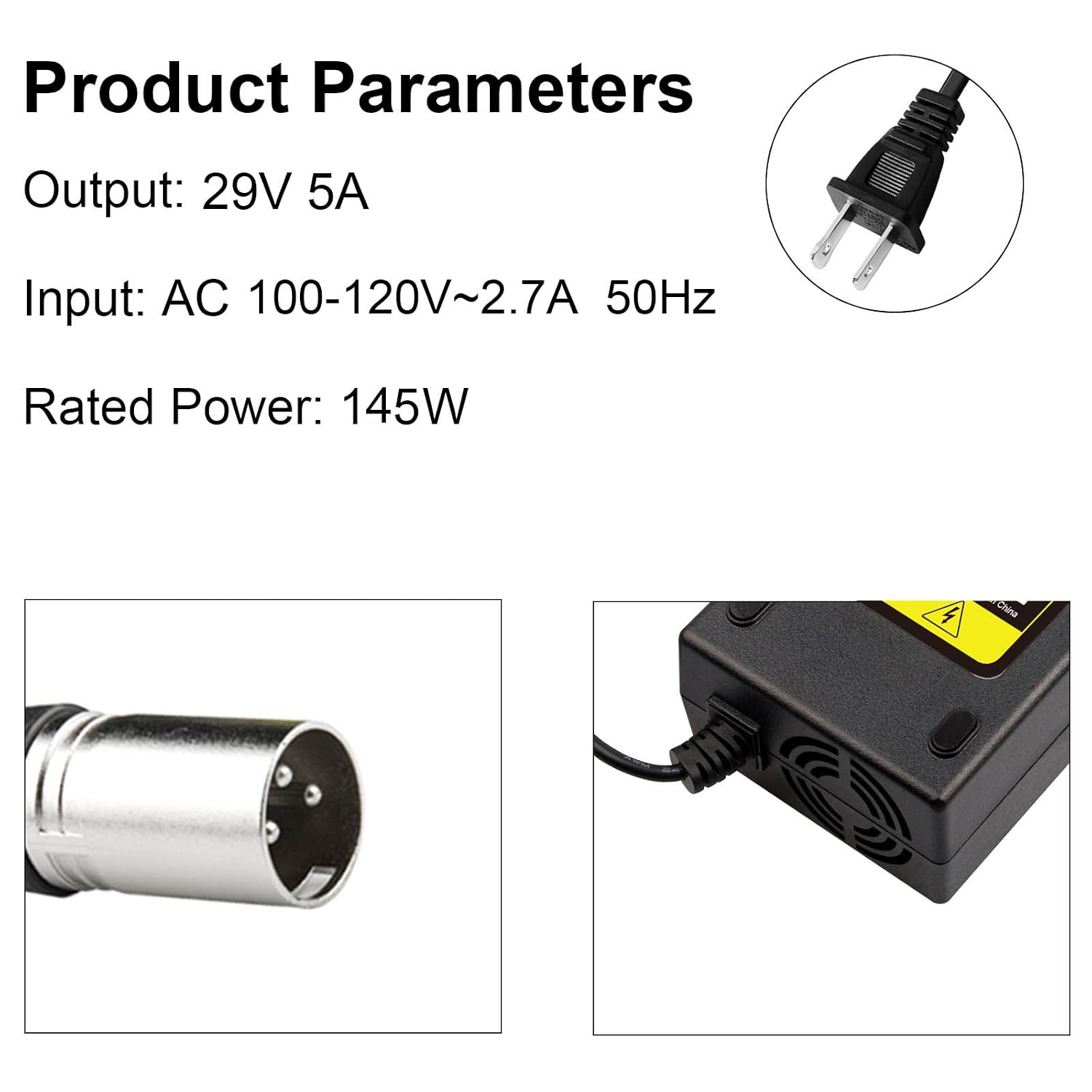 29V 5A for 24V 5A 3-Pin Male XLR Connector Battery Charger for Lakematic, Pride Mobility, Jazzy Power Chair, Drive Medical, Golden Technologies