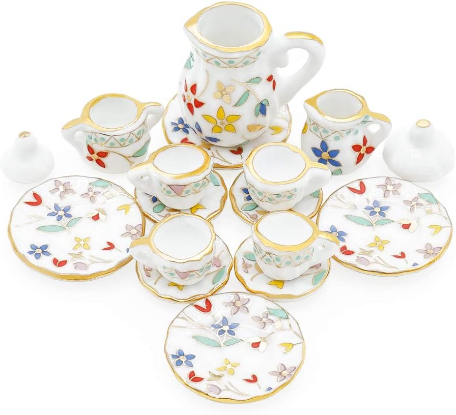 Odoria 1/12 Miniature Porcelain Tea Set 15Pcs Dollhouse Decoration Accessories, Grapes