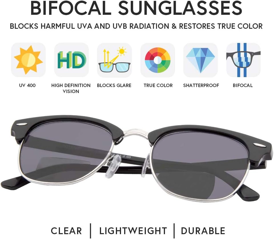 VITENZI Bifocal Sunglasses for Men Women Semi Rimless Reading Sun Tinted Glasses with Readers - Tivoli