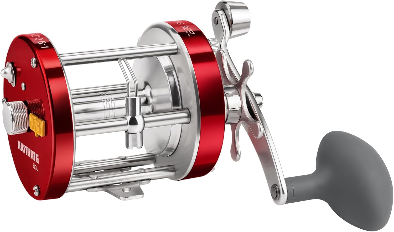KastKing Rover Round Baitcasting Fishing Reels, Perfect Reel for Catfish | Max Drag: 30 lb, 4+1 BB, 22.8 oz, Reinforced Metal Body, Carbon Fiber Drag System, Oversized Non-Slip TPE Grips