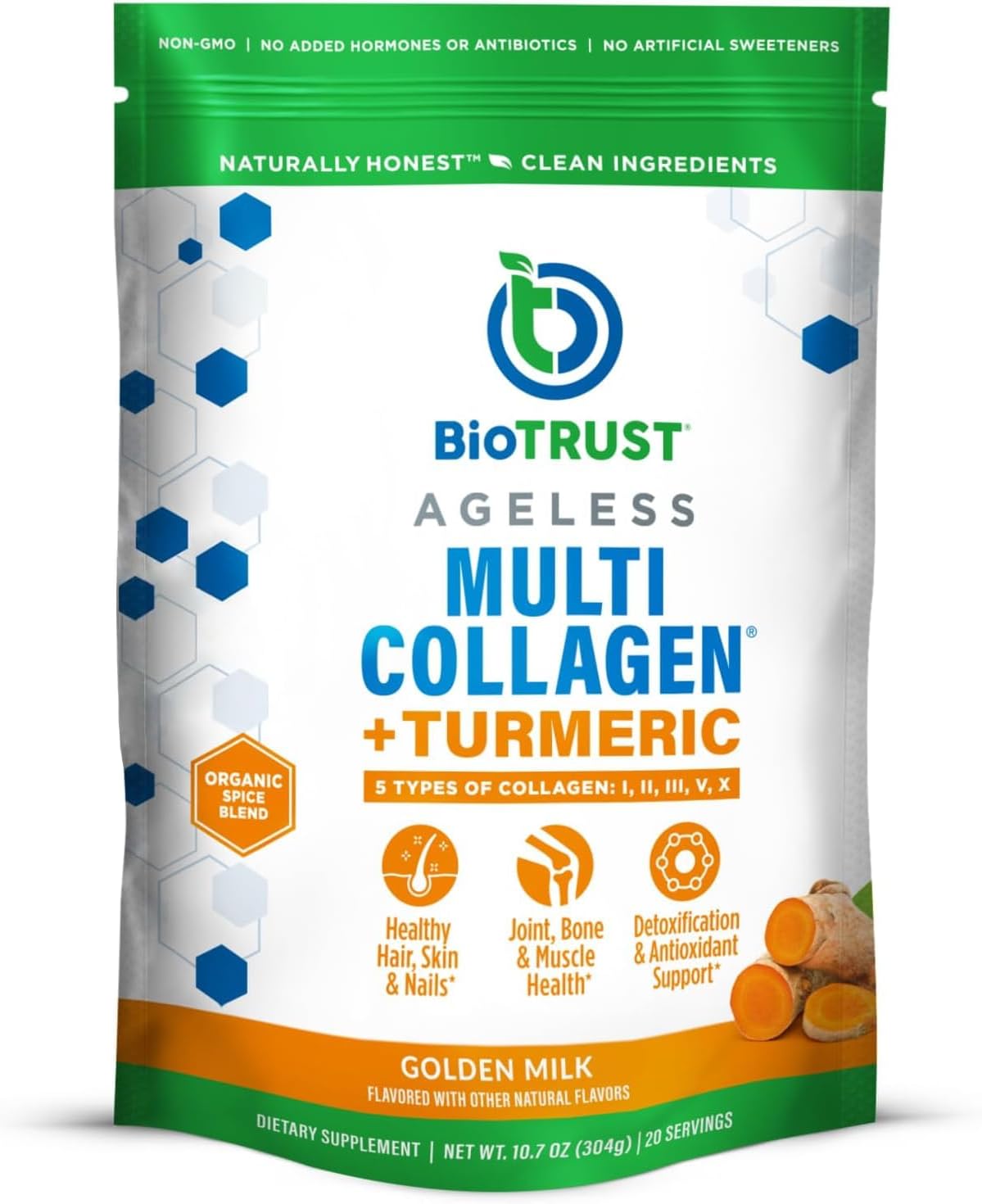 BioTrust Multi Collagen Peptides Unflavored Powder - Hydrolyzed, Grass Fed | 5 collagen types (I, II, III, V & X) from grass fed beef, fish, chicken & eggshell membrane with protein support