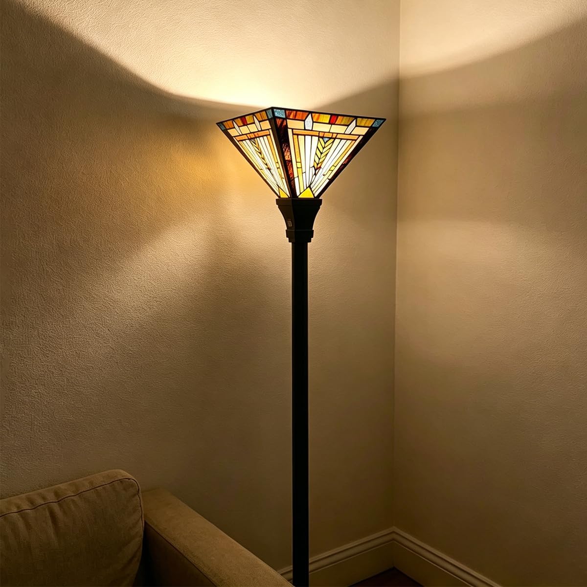 Tiffany Torchiere Floor Lamp 70" Tall Antique Stained Glass Torch Light