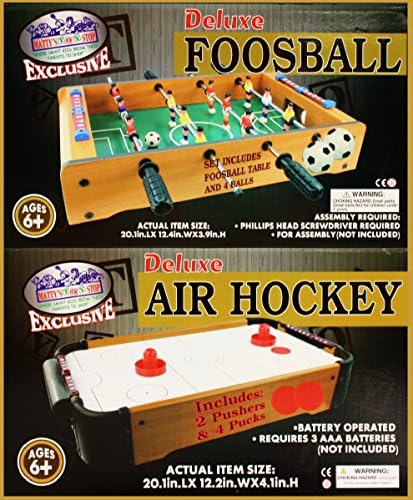 Matty's Toy Stop Deluxe 20" Wooden Table Top Air Hockey (Extra Pucks) & Foosball (Soccer) (Extra Balls) Games Gift Set Bundle - 2 Pack