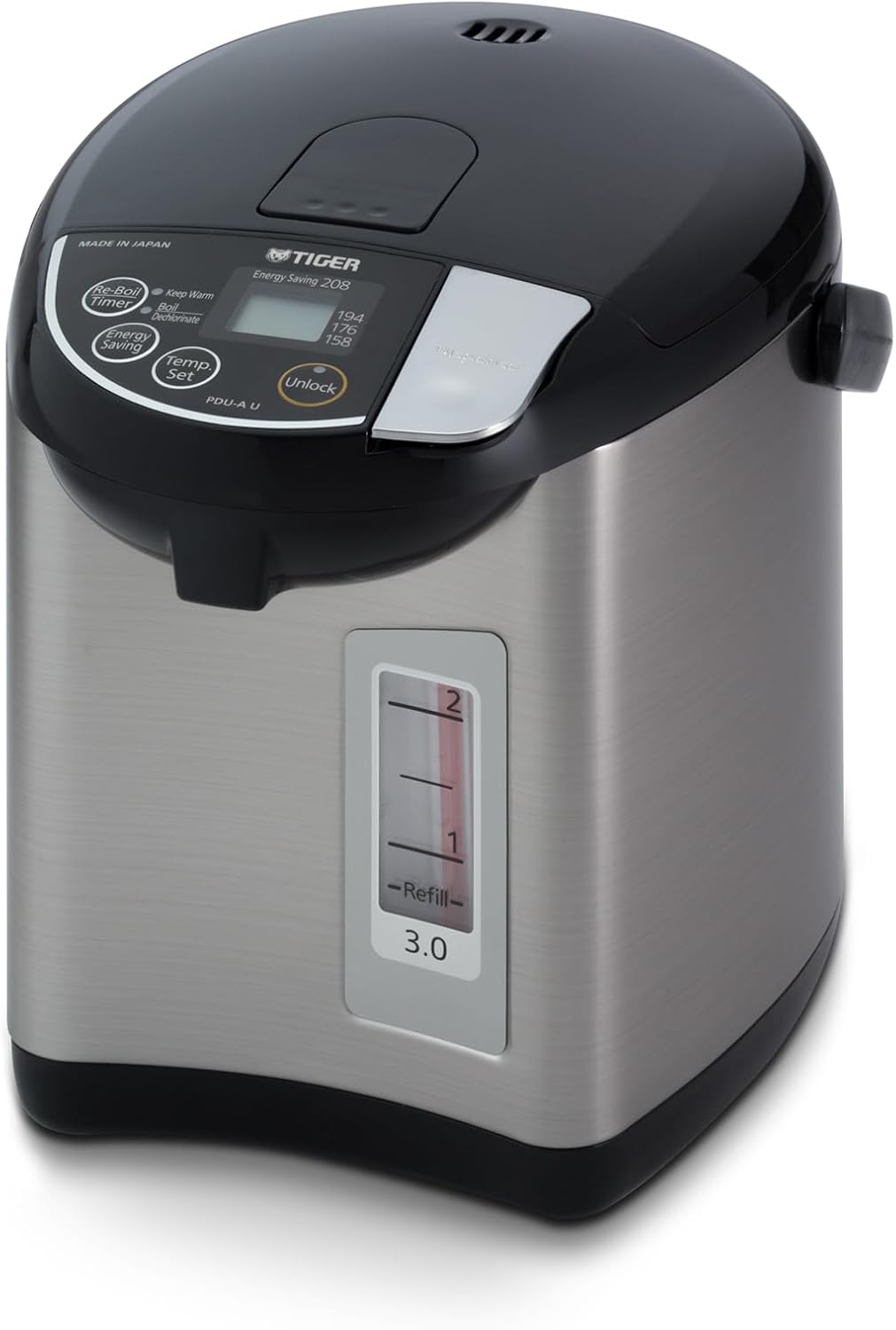 Tiger PDU-A40U Electric Water Boiler and Warmer (135 oz, Black) | Four heat settings, two sleep timers, auto lock, removable lid and cord