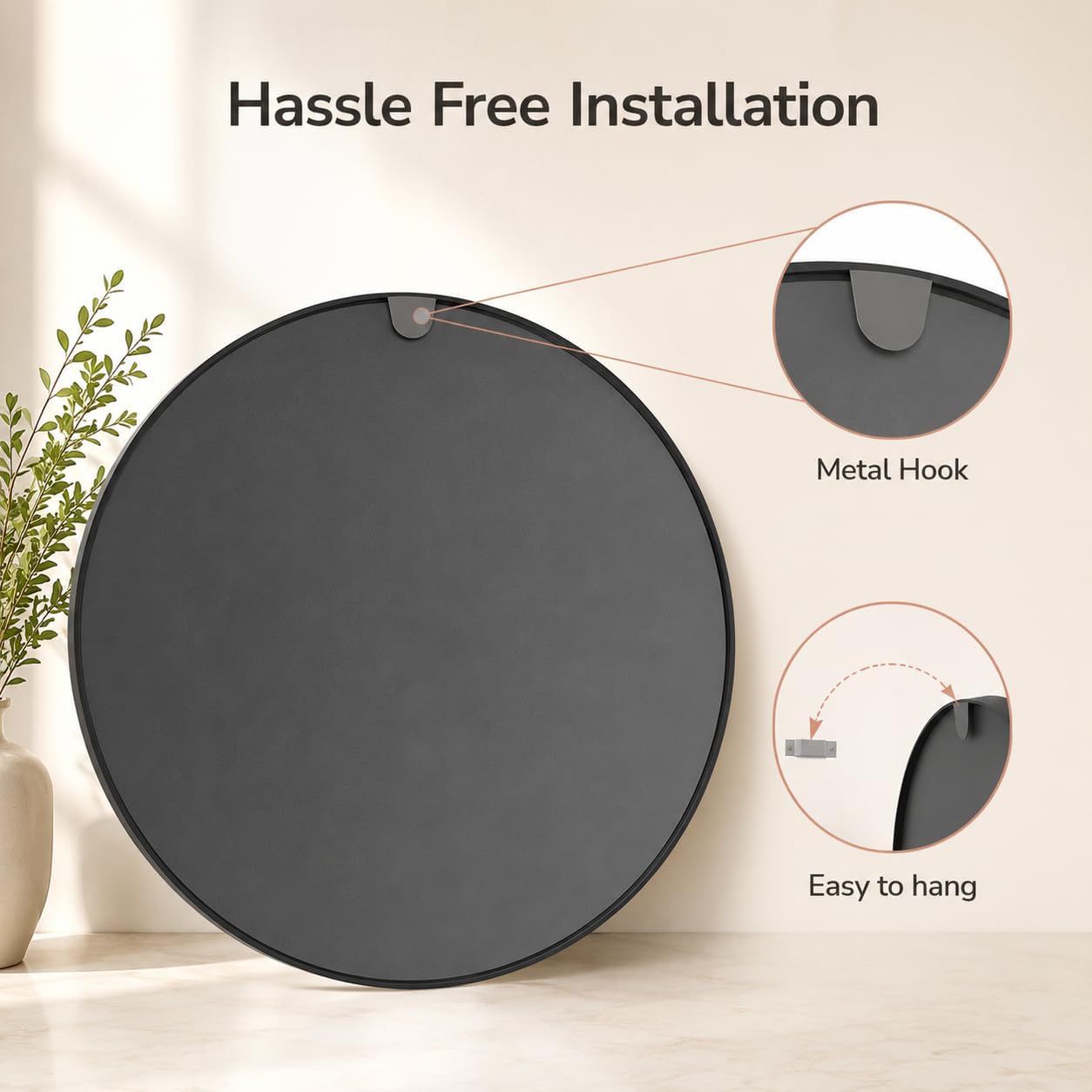 USHOWER Frameless Round Bathroom Mirror 24"