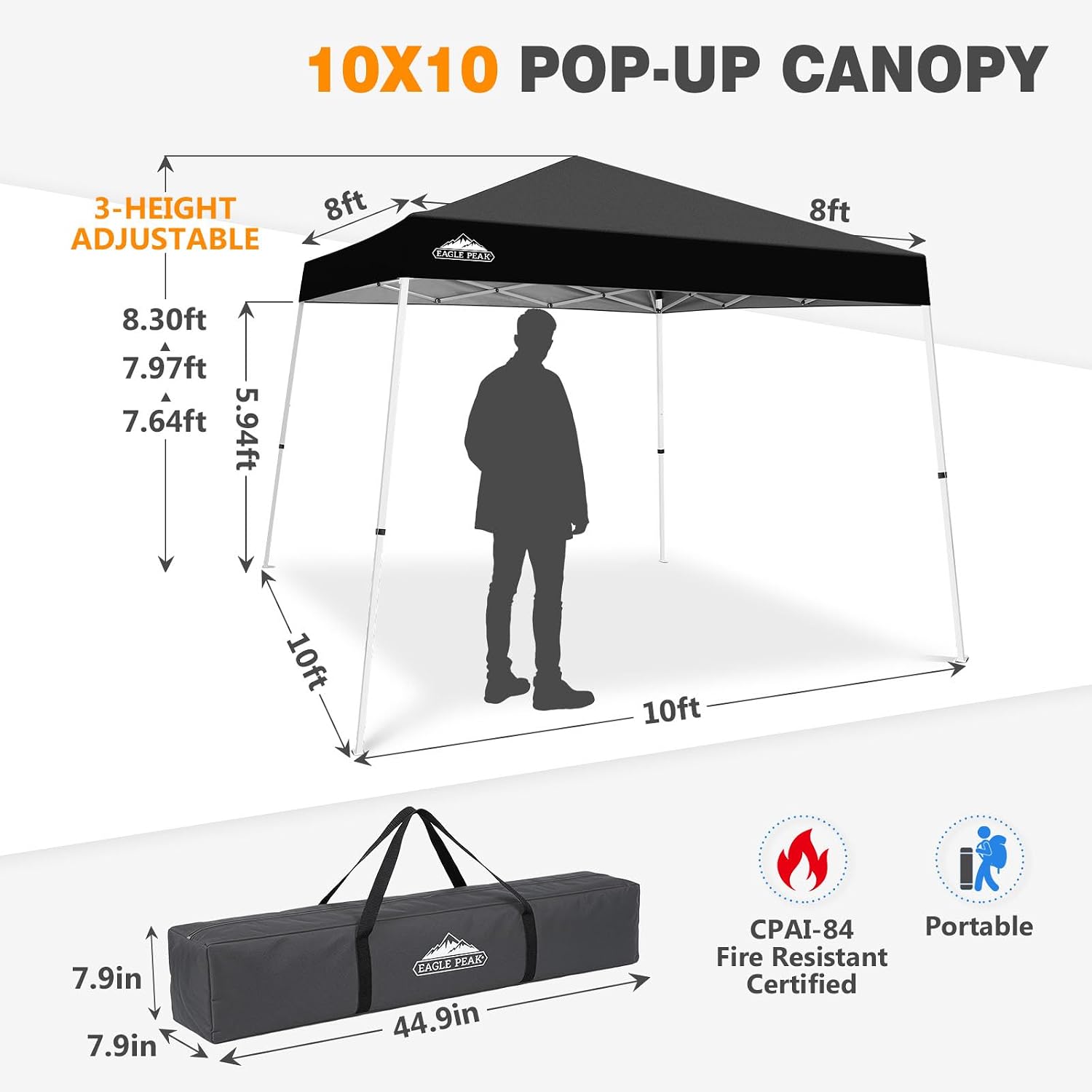 EAGLE PEAK 10x10 Slant Leg Pop Up Canopy Tent, Blue