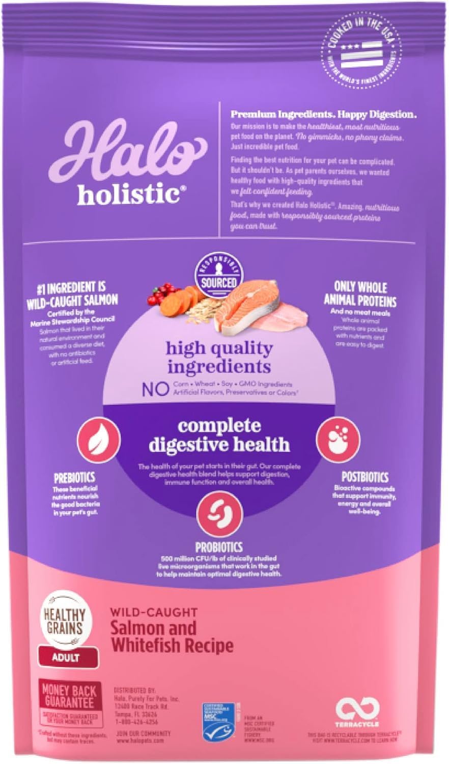Halo Natural Dry Cat Food, Wild Salmon & Whitefish Recipe, 3-Pound Bag