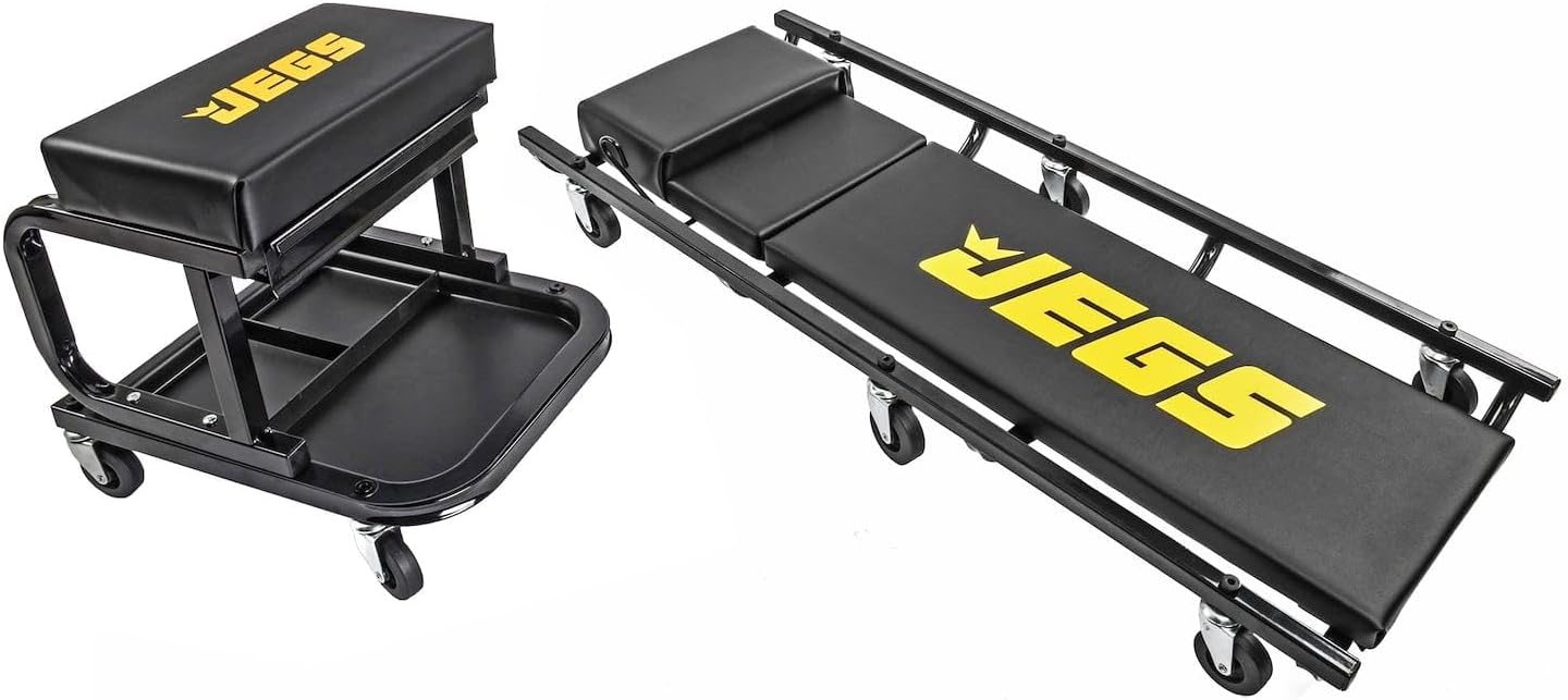 JEGS Creeper and Mechanic Seat Set Memory Foam Padding | Mechanic Creeper & Seat Set for supporting the driver or passenger in the vehicle