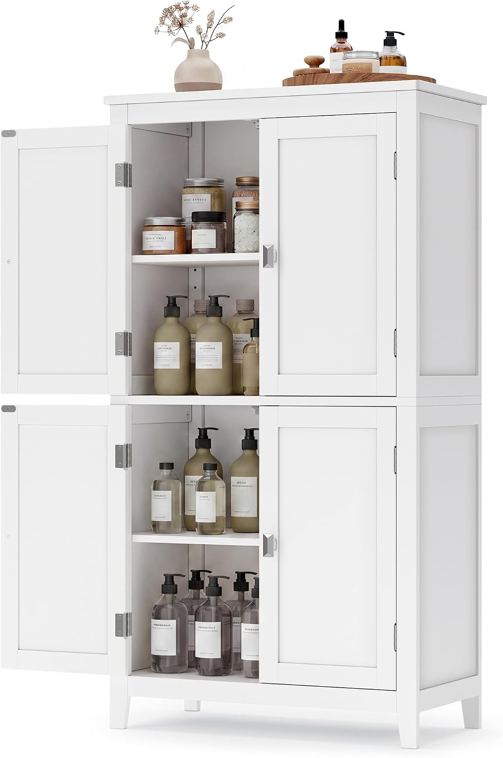 SONGMICS HOME Freestanding Storage Cabinet, Floor Cabinet with Elevated Legs, Metal Handles, for Living Room, Kitchen, Bathroom, Green