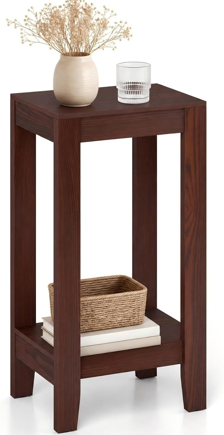 Giantex 2-Tier End Table Nightstand, Bedside Sofa Table for Living Room Bedroom, Narrow Telephone Table with Shelf and Legs for Small Spaces, Espresso