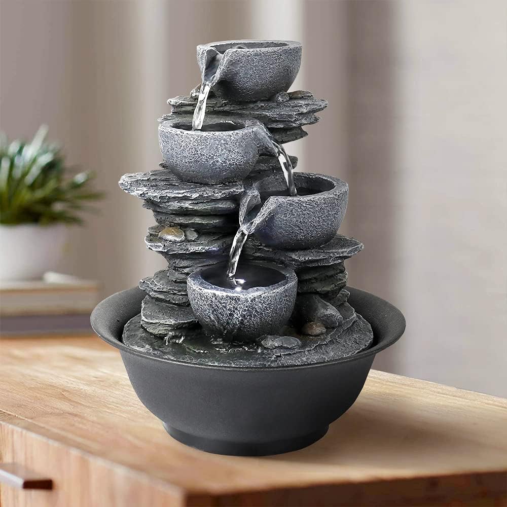 Rockery Indoor Water Fountain, Zen Meditation Tabletop Fountain with LED Lights & Crystal Ball for Home Office Bedroom 9 4/5"