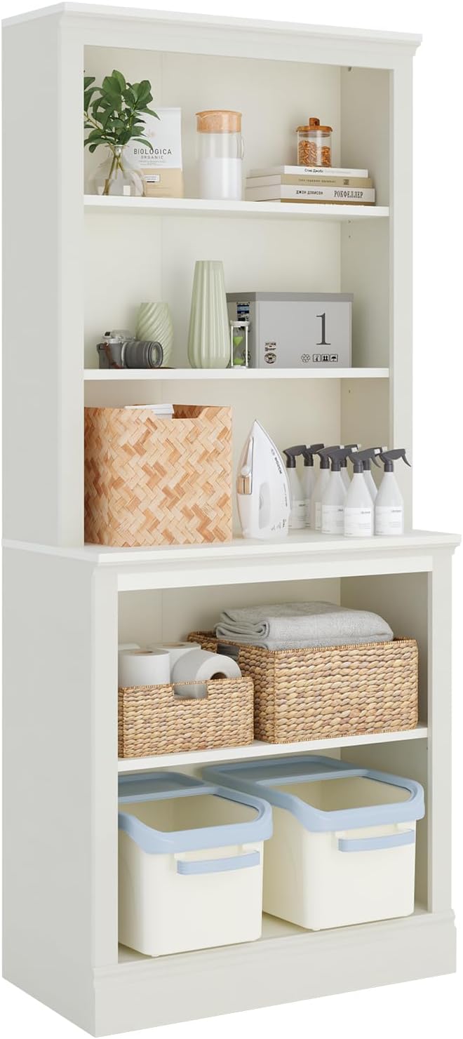Bevfint 72" Tall Bookcase, White Large Floor Standing Bookshelf for Hallway | 5 Tier Shelves Open Storage Organizer with Anti Tipping Device, Book Case for Living Room Kitchen Home Office Bedroom