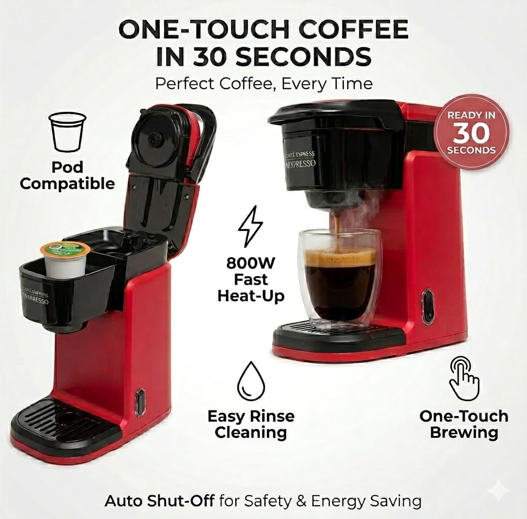Mixpresso Single Serve Coffee Maker K Cup Coffee Maker for K Pods & Grounds | Compact 800W White Coffee Machine with 14 Oz Water Tank, Fast Brew & Auto Shut-Off, Small Design for Travel RV, Office& Dorm