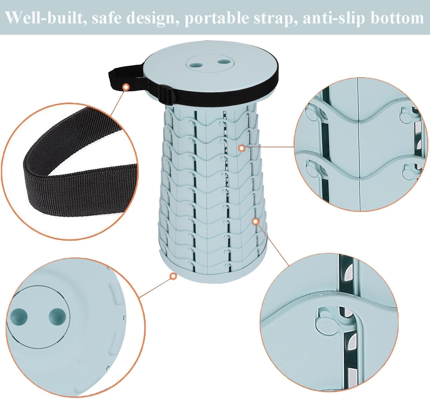 Fishboy Collapsible Stool for Adults, Portable Folding Camping Seat, 400lbs