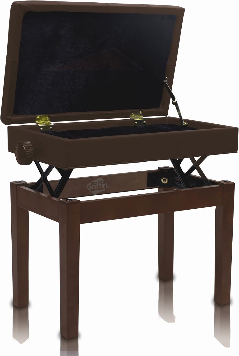 Griffin Adjustable Piano Bench (ErgonomicPRO-X Series) – Vintage Brown PU Leather, Keyboard Stool, Music Storage Seat for Home & Studio