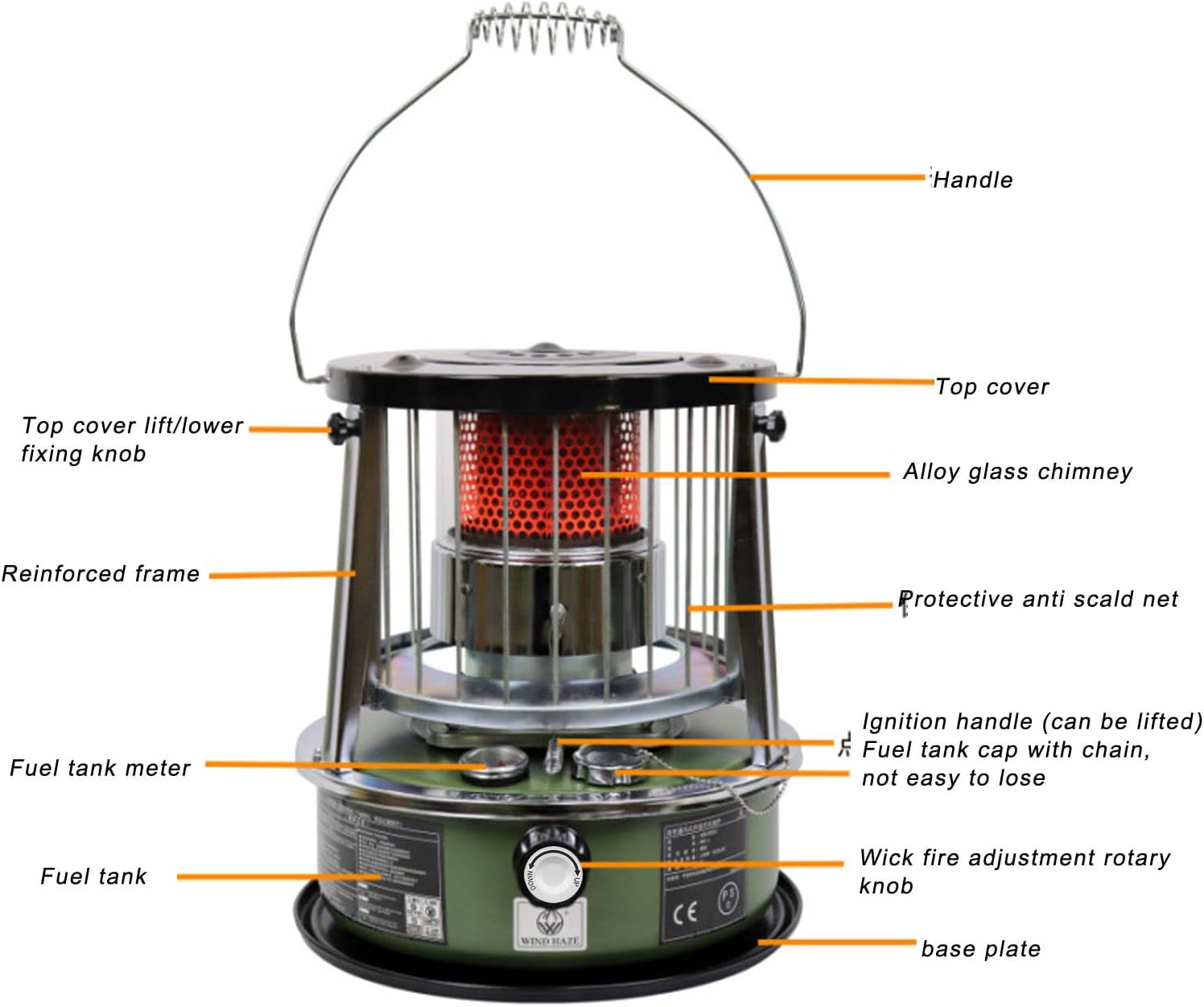 Zunate Portable Kerosene Heater Indoor 2.6KW, Non Electric 2 in 1 Stove with 5.2L Tank, Adjustable Height, Stainless Steel
