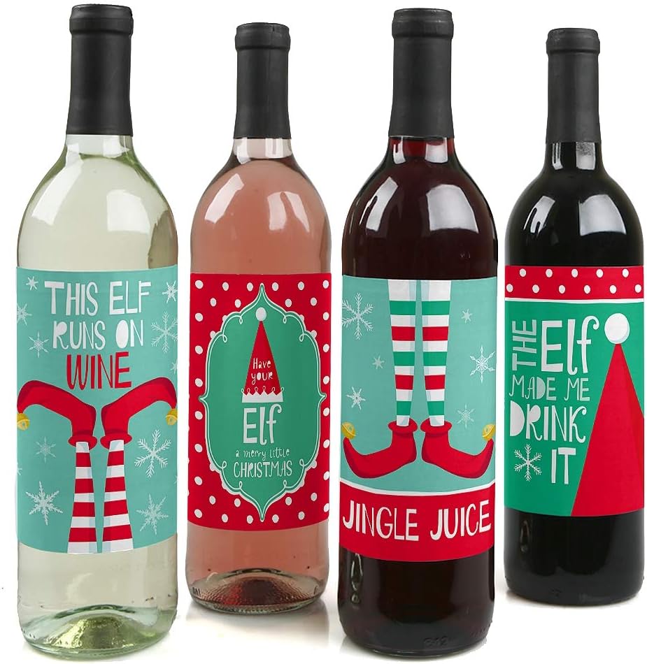 Big Dot of Happiness Ugly Sweater - Holiday and Christmas Wine Bottle Label Stickers - Set of 4