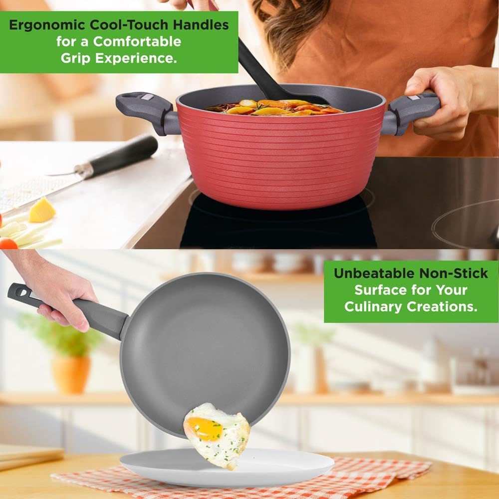 NutriChef Professional 12-Piece Nonstick Cookware - PFOA/PFOS-Free, Heat Resistant Lacquer, Elegant Design, Multi-Sized Pots and Pans, Teal/Gray/Green